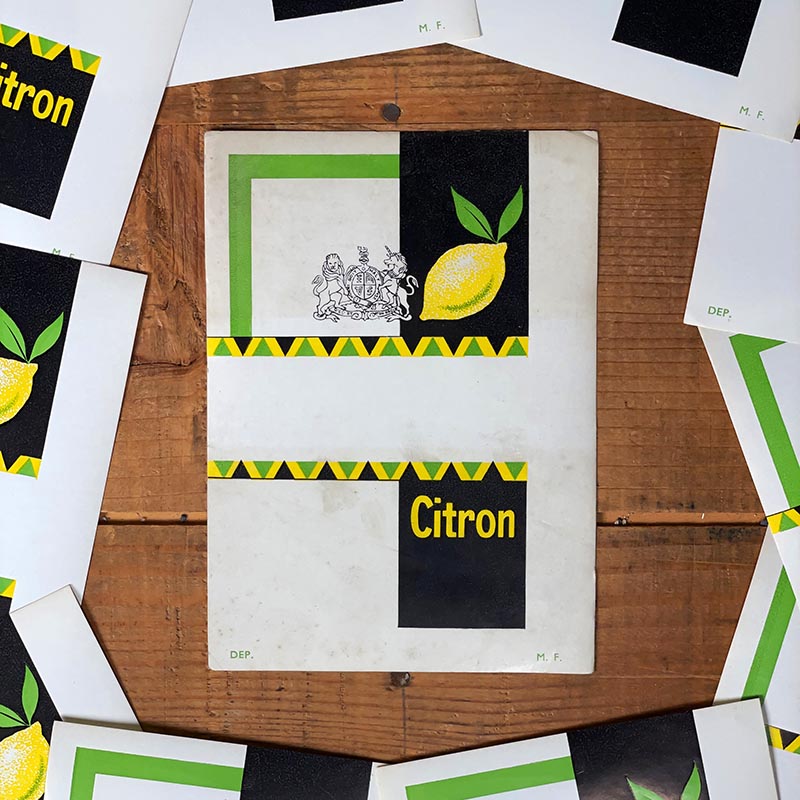 étiquette ancienne papier citron inachevée non finie 1950 alcool