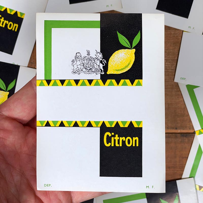 étiquette ancienne papier citron inachevée non finie 1950 alcool