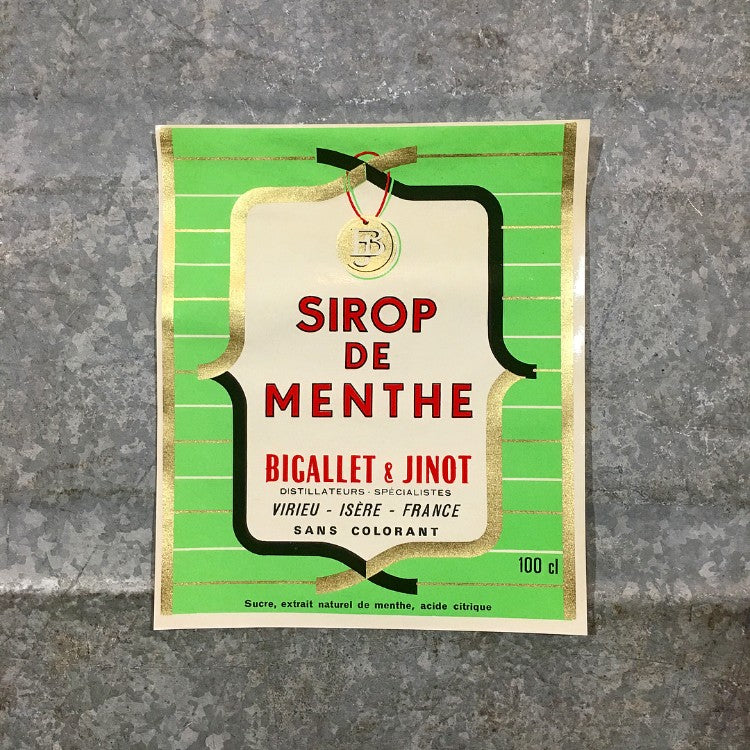 étiquette de sirop de menthe bigallet jinot 1970