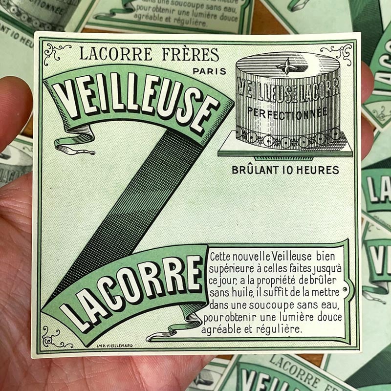 étiquette ancienne veilleuse lacorre papier vintage 1900 boite paquet 1890 paris illustration