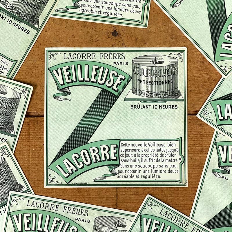étiquette ancienne veilleuse lacorre papier vintage 1900 boite paquet 1890 paris illustration