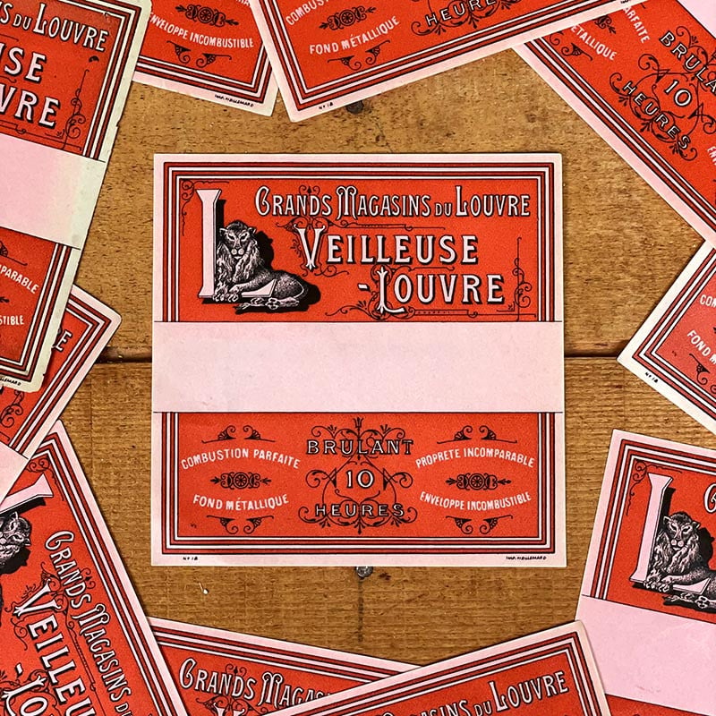 étiquette ancienne veilleuse louvre papier vintage 1900 boite paquet 1890 paris illustration