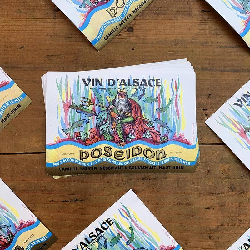 Étiquette Vin d'Alsace Poséidon 1930