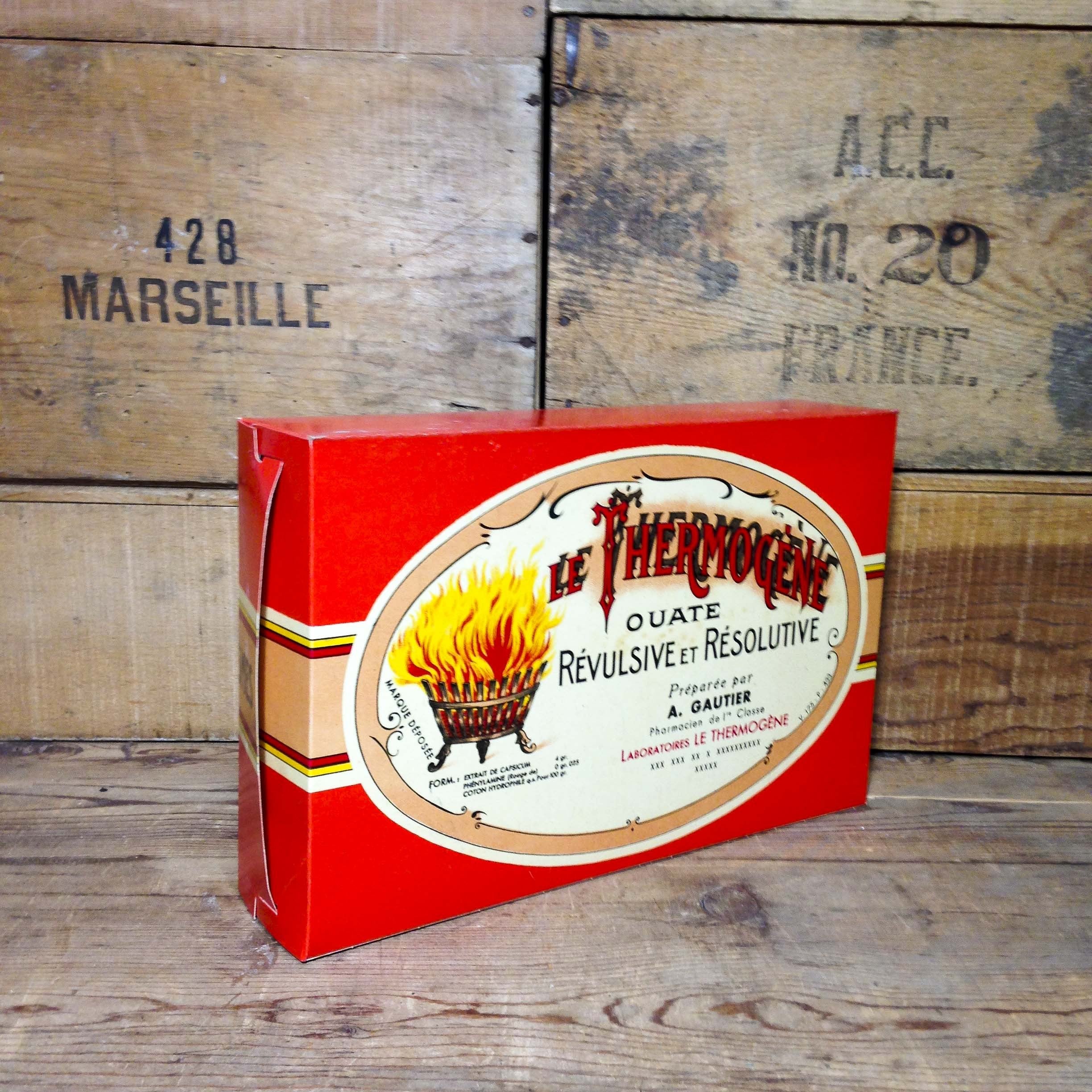 factice thermogène boite carton ancien vintage douleurs rhumatismes pharmacie illustration cappiello 1930
