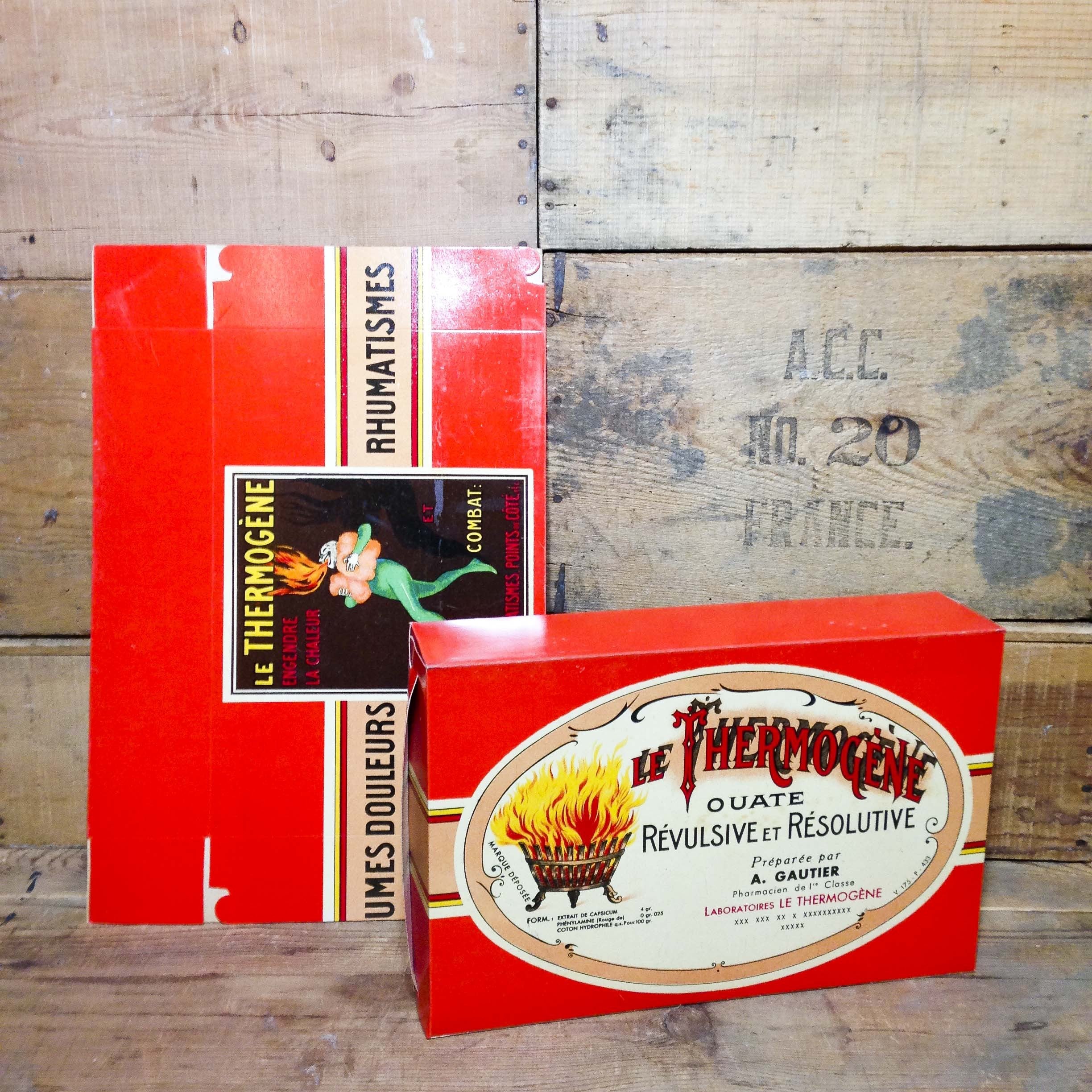 factice thermogène boite carton ancien vintage douleurs rhumatismes pharmacie illustration cappiello 1930