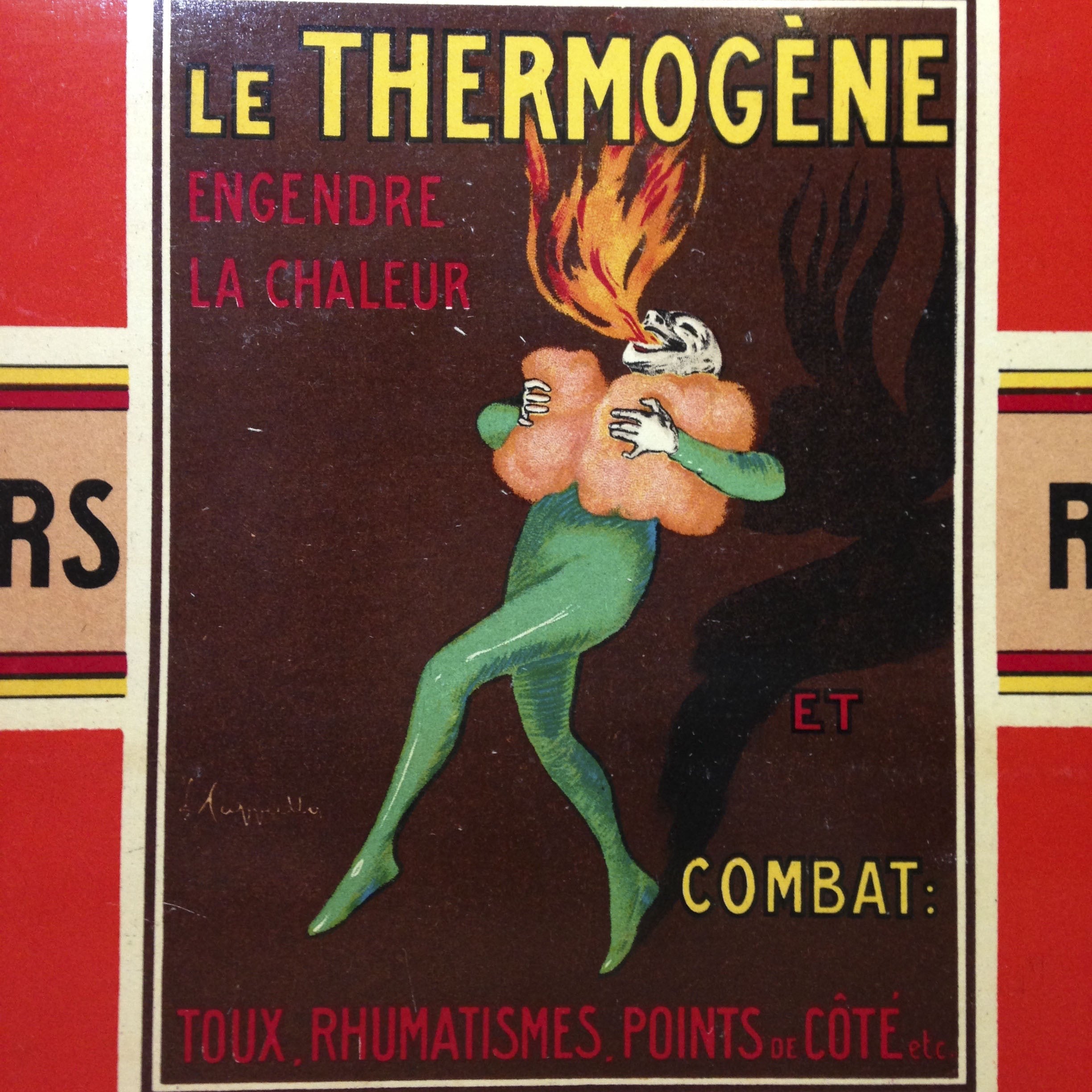 factice thermogène boite carton ancien vintage douleurs rhumatismes pharmacie illustration cappiello 1930