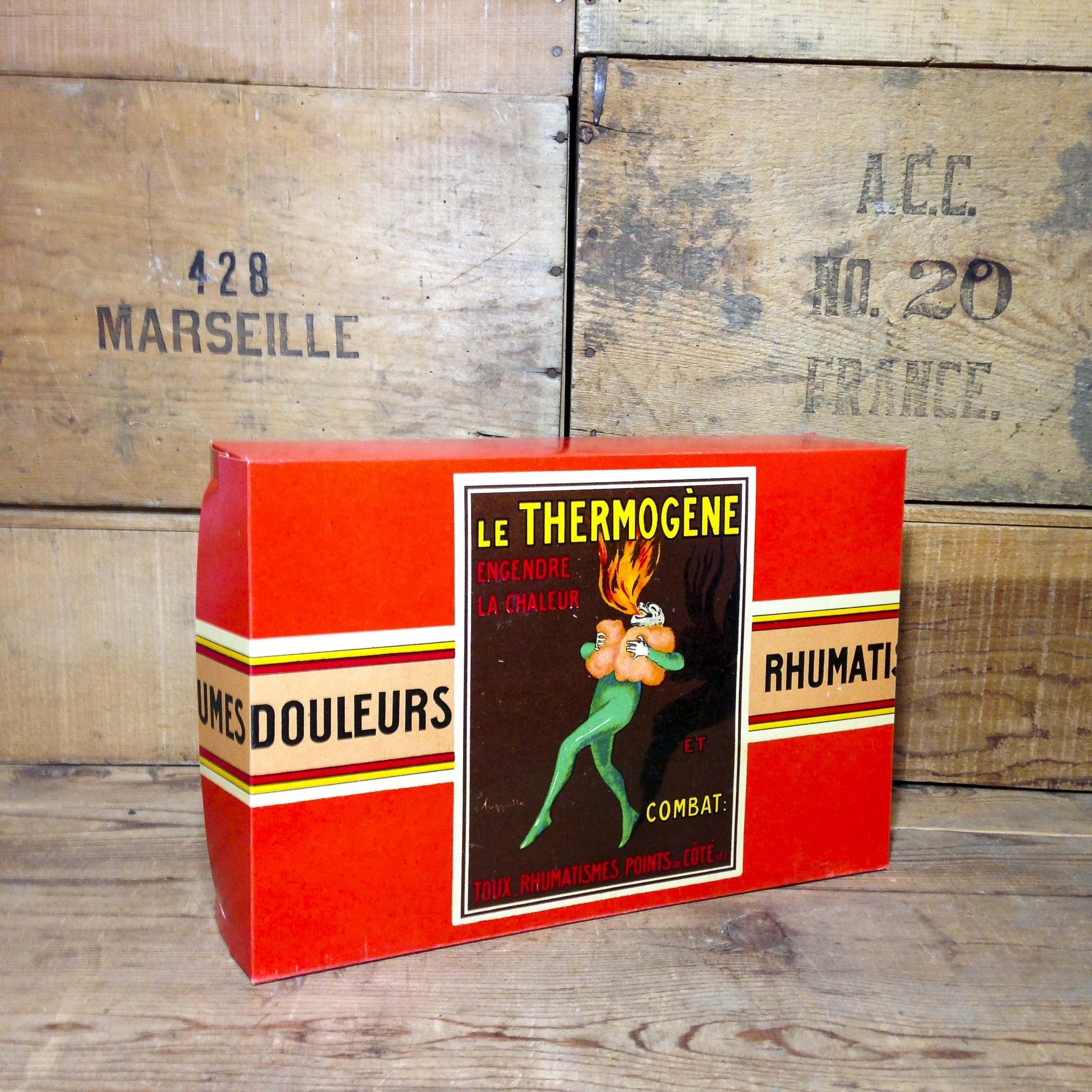 factice thermogène boite carton ancien vintage douleurs rhumatismes pharmacie illustration cappiello 1930