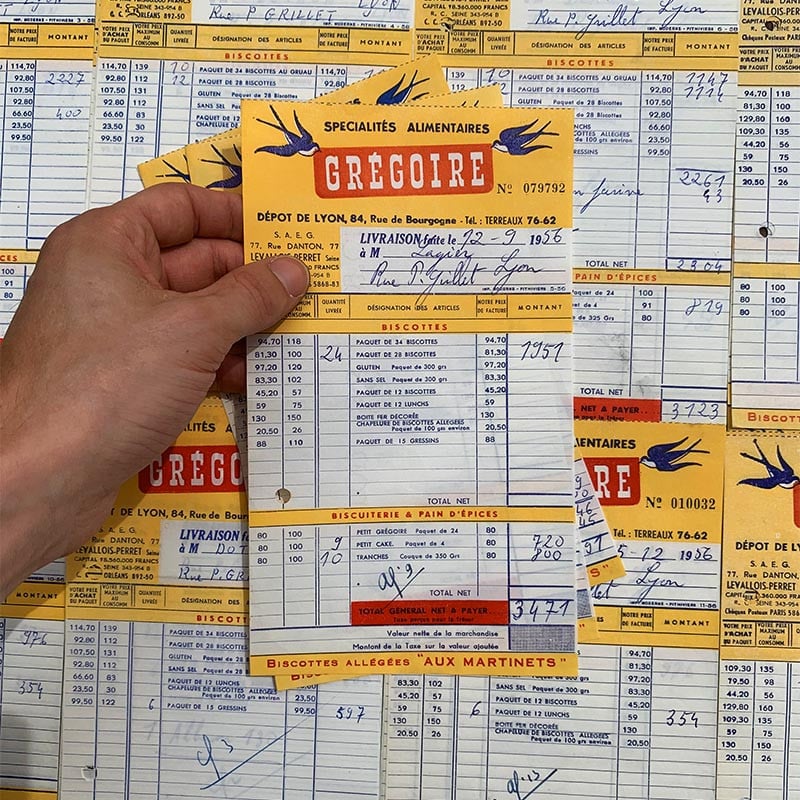 facture publicitaire ancien vintage 1950 biscottes grégoire papier