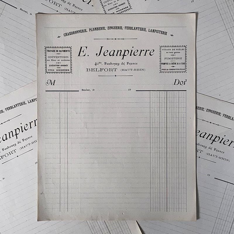 feuille entête facture A4 ancienne ferblanterie zinguerie jeanpierre 1900