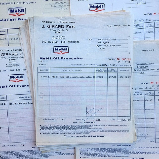 facture garage bon de livraison ancien ancienne papier stock vintage 1960 huile mobiloil mobil