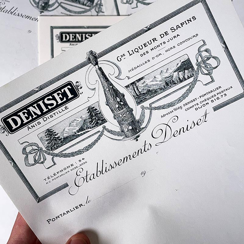 feuille entête facture A4 ancienne deniset anis distillé distillerie liqueur de sapins vintage pontarlier