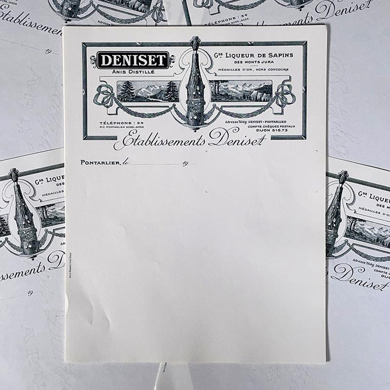 feuille entête facture A4 ancienne deniset anis distillé distillerie liqueur de sapins vintage pontarlier