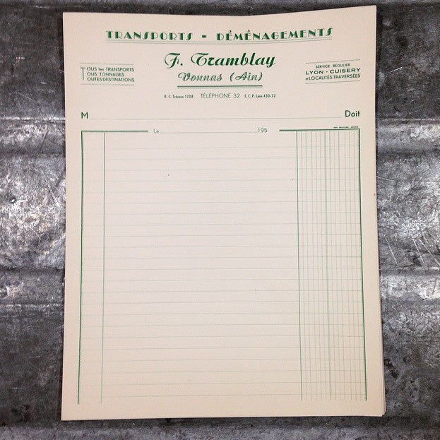 Facture Transports-Déménagements F.Tramblay 1950