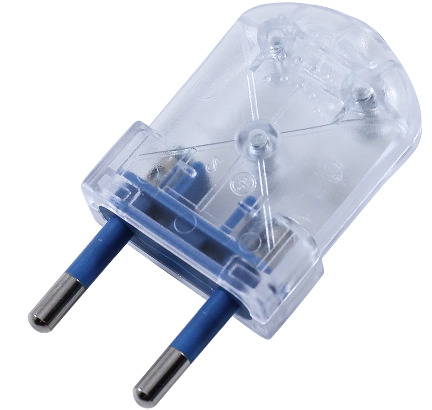 fiche électrique pour prise male mâle transparente brancher branchement 2 conducteurs