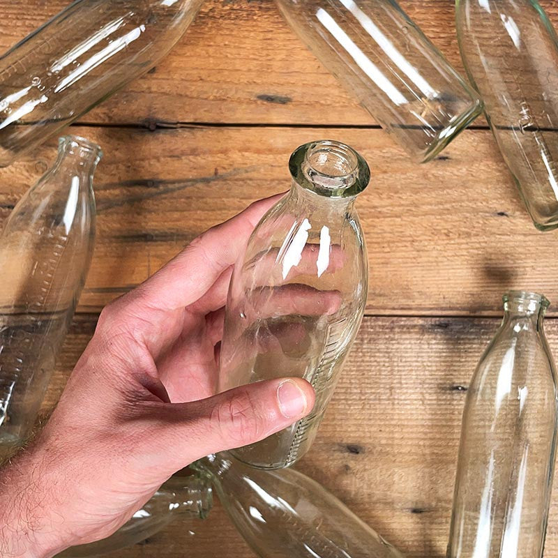 bouteille flacon en verre transparent pyrex 1930 1940 250ml graduation chimie laboratoire ancien