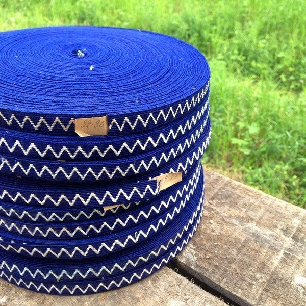 galon ruban ancien militaire bleu blanc zig zag 1920 1930 mercerie