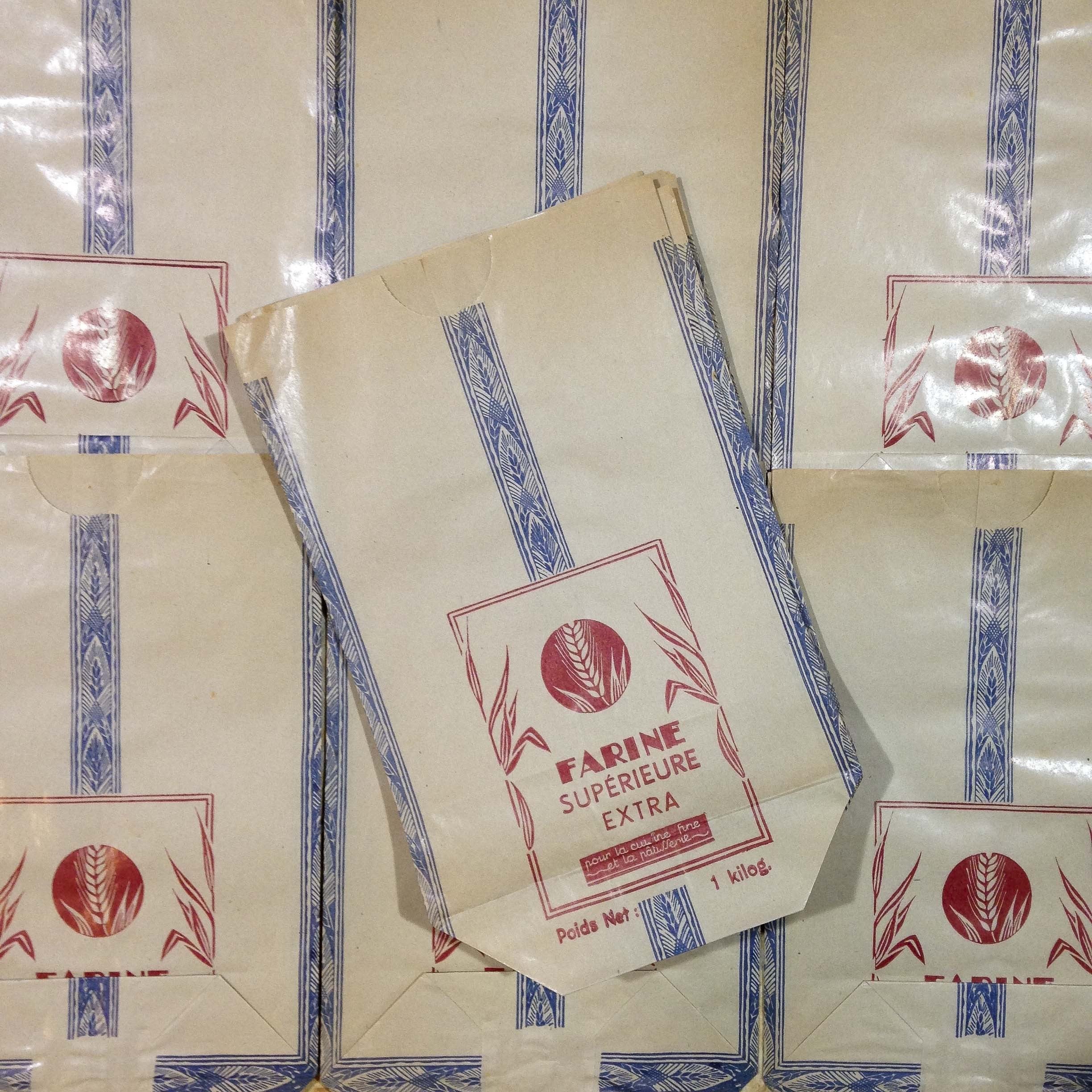 sachet farine blé grand papier ancien vintage épicerie 1960