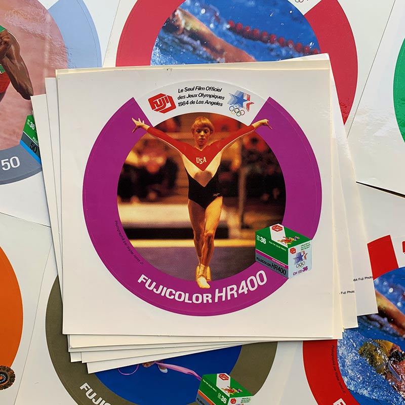 sticker fujifilm fujicolor fuji jeux olympiques jo 1984 los angeles photographe vintage 1980 ancien 1984