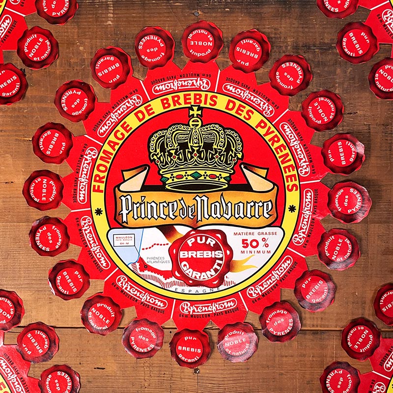 étiquette fromage ancien vintage fromagerie 1960 pyrénéfrom pyrénées pur brebis prince de navarre 1970 mauléon