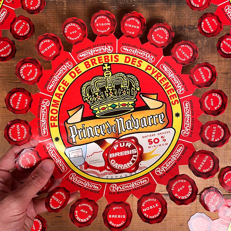étiquette fromage ancien vintage fromagerie 1960 pyrénéfrom pyrénées pur brebis prince de navarre 1970 mauléon