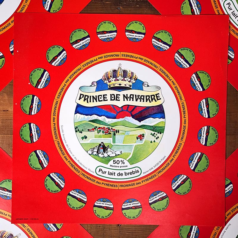 emballage étiquette fromage ancien vintage fromagerie 1960 pyrénéfrom pyrénées pur brebis prince de navarre 1970 mauléon