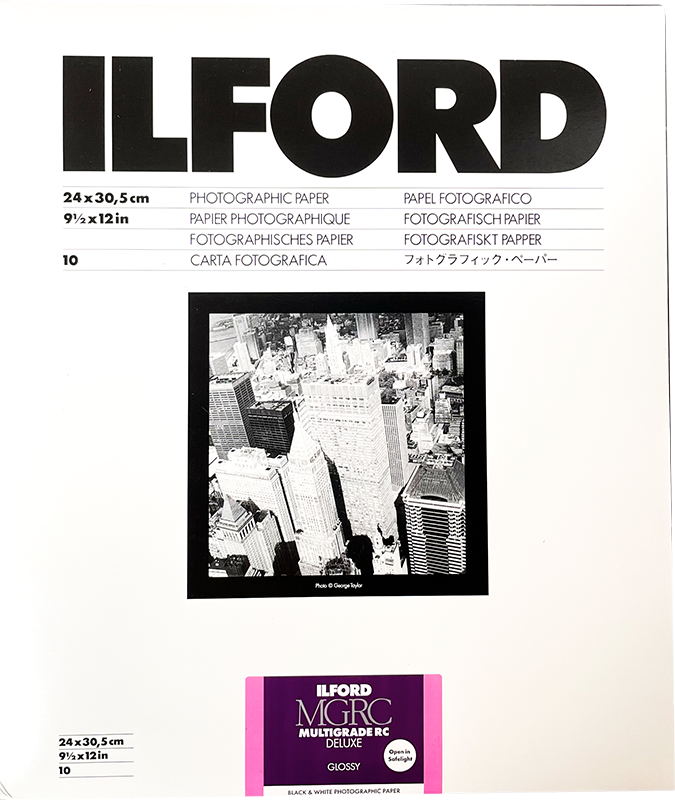 ilford mgrc multigrade brillant 24 30cm 10 feuilles deluxe rc résine couchée tirage papier argentique noir et blanc