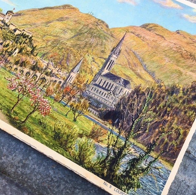 antique poster view illustration 1930 1940 1932 zuppinger swiss lourdes christian city holy france vue