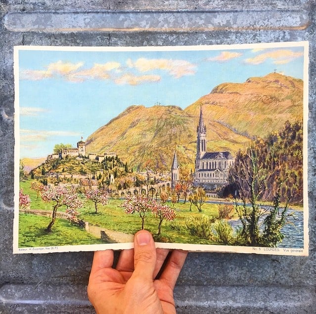 antique poster view illustration 1930 1940 1932 zuppinger swiss lourdes christian city holy france vue