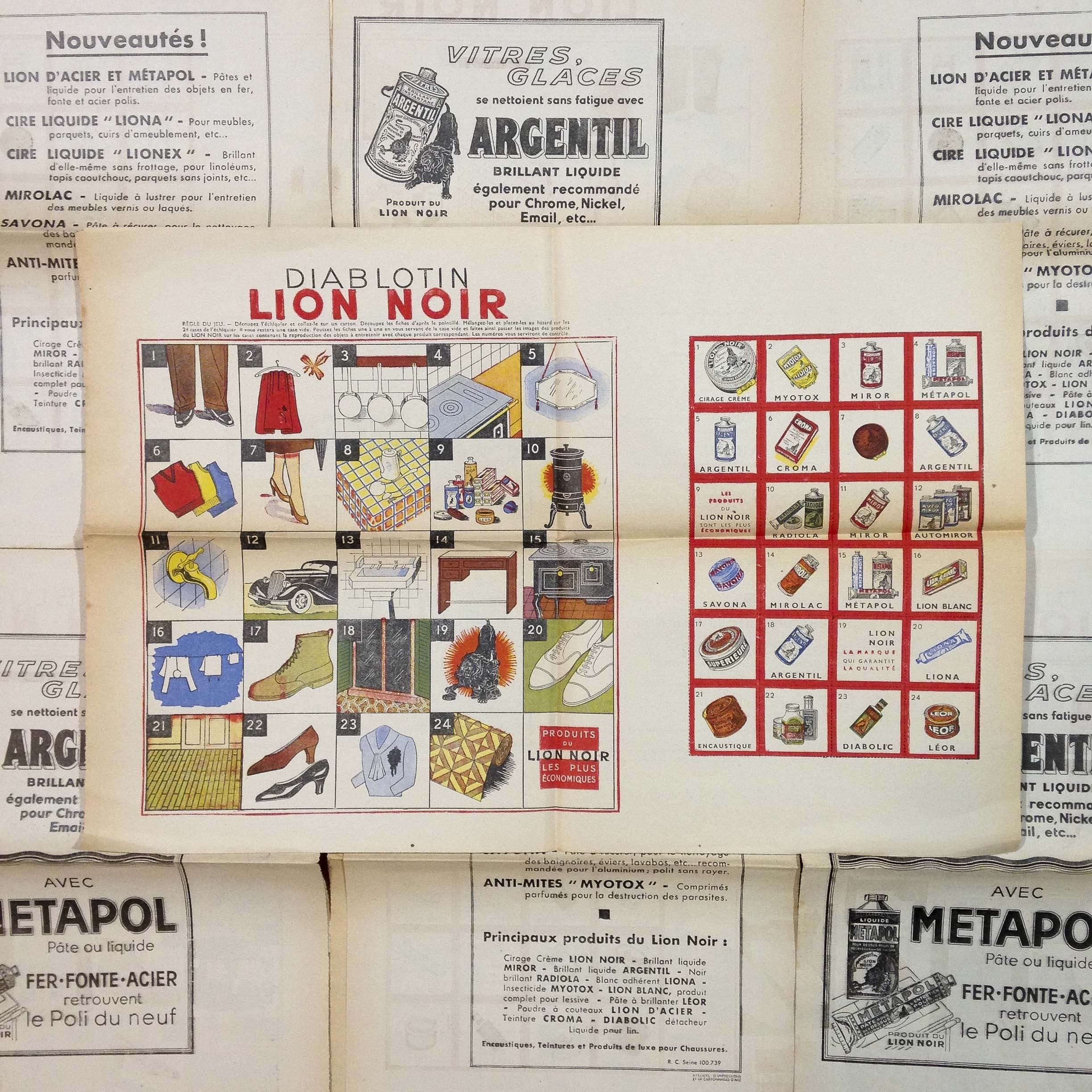 ancien jeu vintage papier diablotin lion noir épicerie 1950