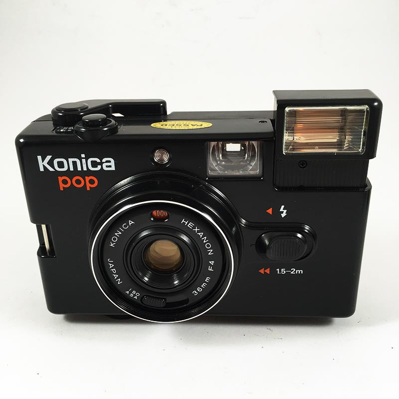 konica pop noir ancien vintage automatique hexanon 36mm 4 point and shoot flash box