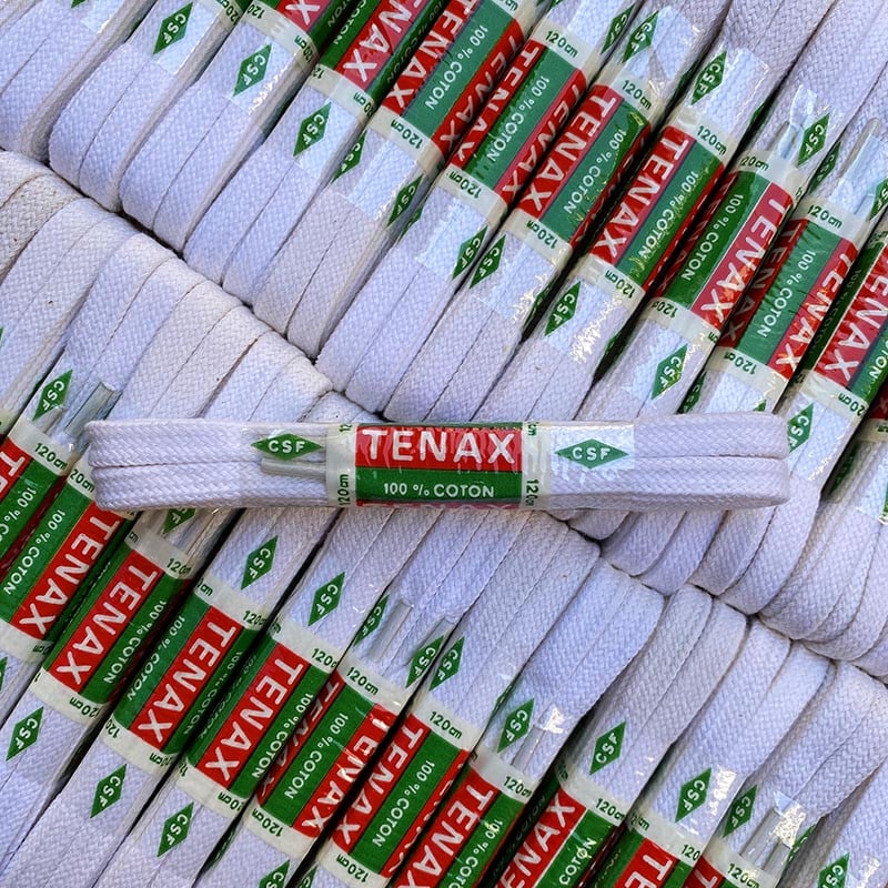 paire de lacets blancs coton tenax csf 120cm ancien stock mercerie couture chaussure
