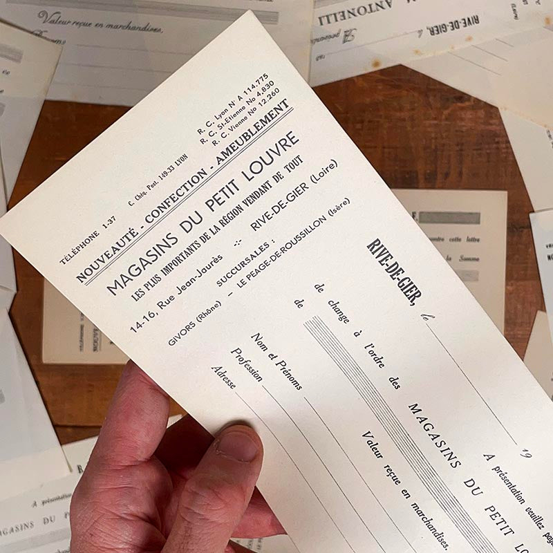 lettre de change chèque postale ancien ancienne en papier magasins du petit louvre rive de gier loire articles grand magasin 1910 1920 1930