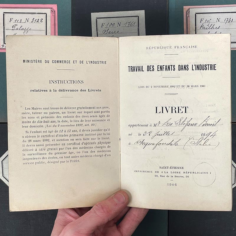 Livret Travail des Enfants dans l'Industrie 1890