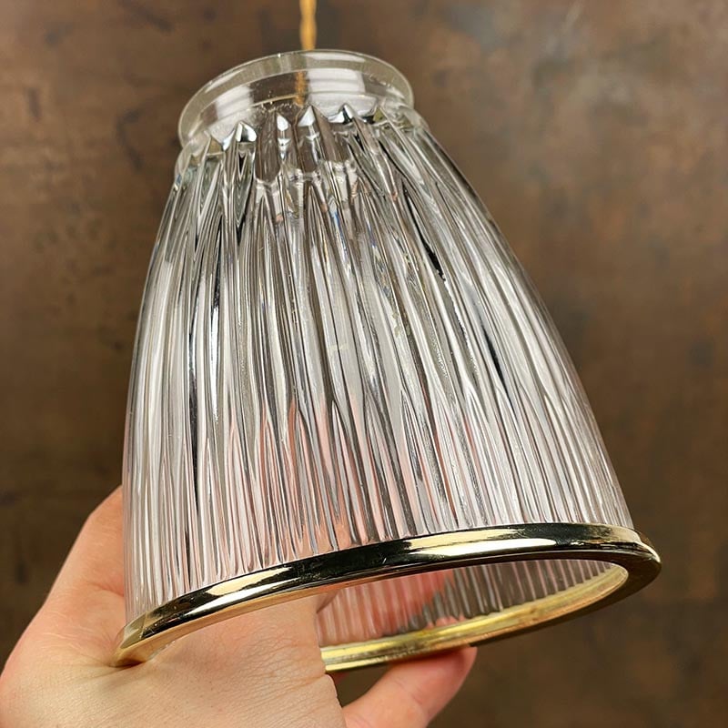 luminaire verre opaline quincaillerie lampe strie tulipe liseré doré e27 laiton support