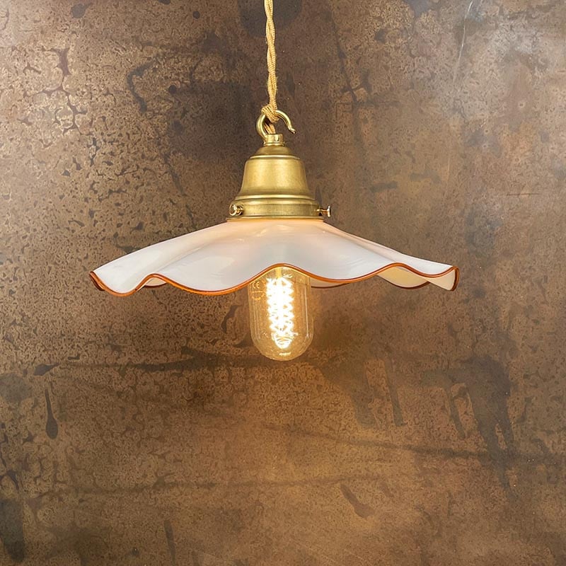 Luminaire Vintage Opaline Drapée Blanche 1950
