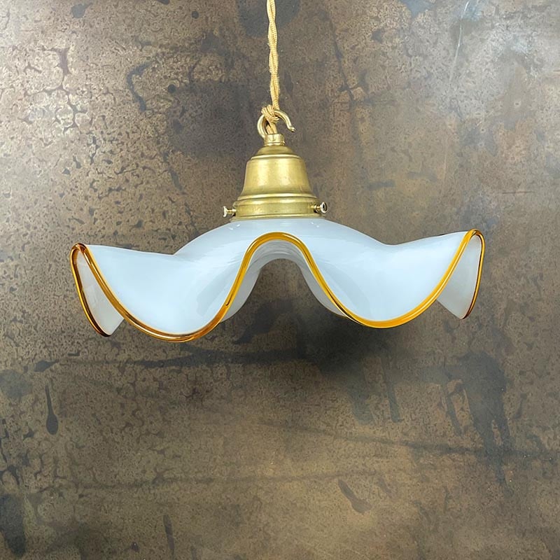 Luminaire Vintage Opaline Drapée Blanche 1950