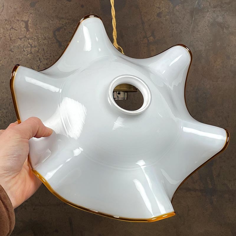 1950s Vintage White Draped Opaline Light Fixture