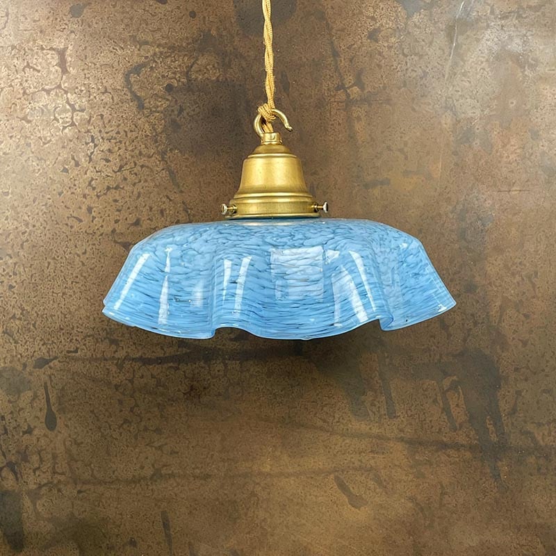 Luminaire Vintage Opaline Drapée Vichy 1930