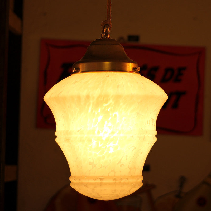 Opaline ancienne luminaire suspension verre art déco nacre vintage 1930
