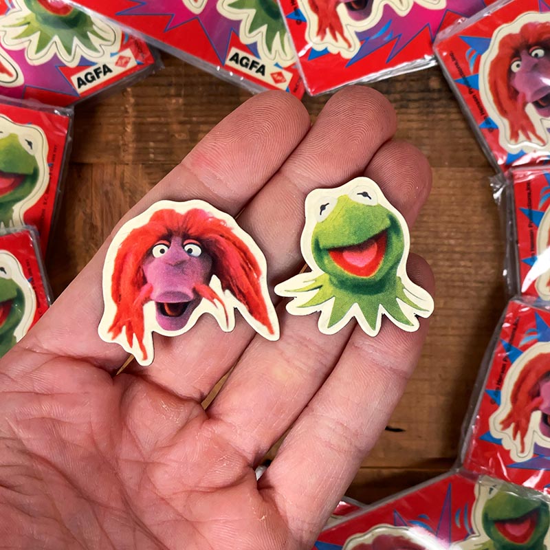 pack kit de deux magnets publicitaires agfa photo du muppet show jim henson kermit et janice 1990 vintage