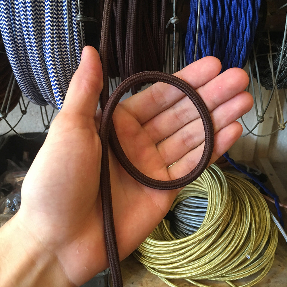 cable electrique fil textile vintage tissu marron rond lampe luminaire style ancien