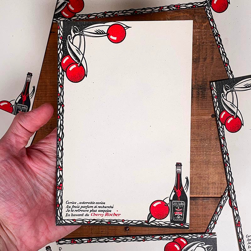 menu ancien en papier illustré illustration un cherry rocher cerise aperitif alcool 1930 1940