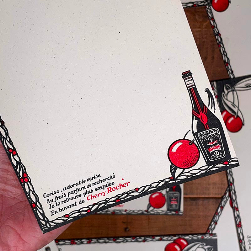 menu ancien en papier illustré illustration un cherry rocher cerise aperitif alcool 1930 1940