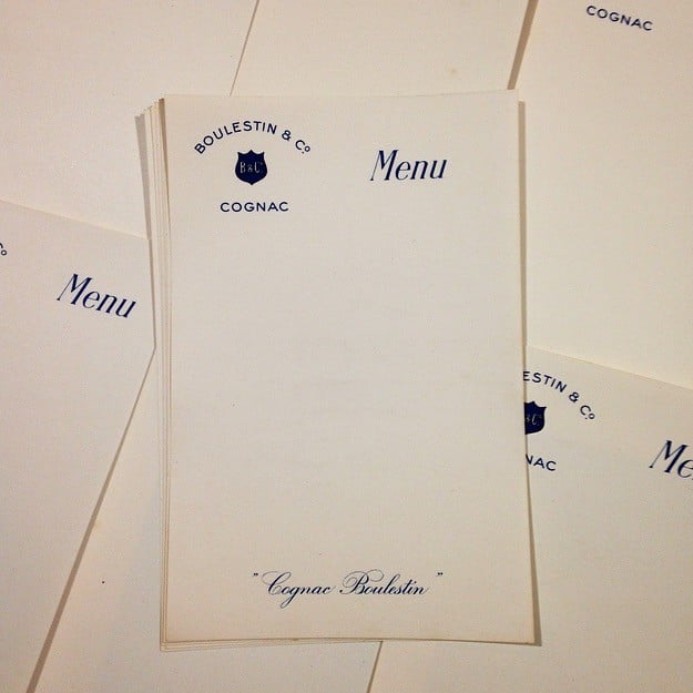 Cognac Menu Boulestin papier ancien vintage 1950 distillerie
