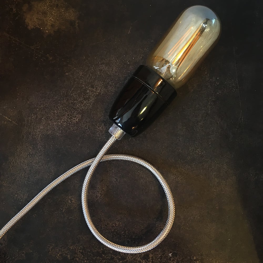 cable electrique fil textile vintage métal acier zinc argent argenté électricité rare rond