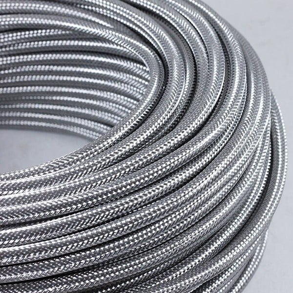 cable electrique fil textile vintage métal acier zinc argent argenté électricité rare rond
