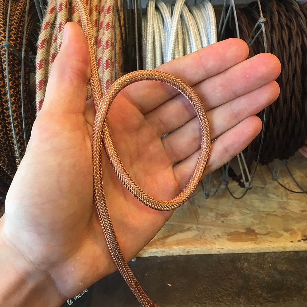 cable electrique fil textile vintage métal cuivre électricité rare rond