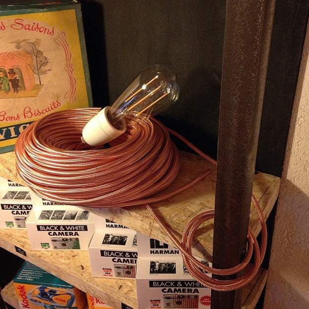 cable electrique fil textile vintage métal cuivre électricité rare rond