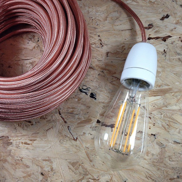 cable electrique fil textile vintage métal cuivre électricité rare rond