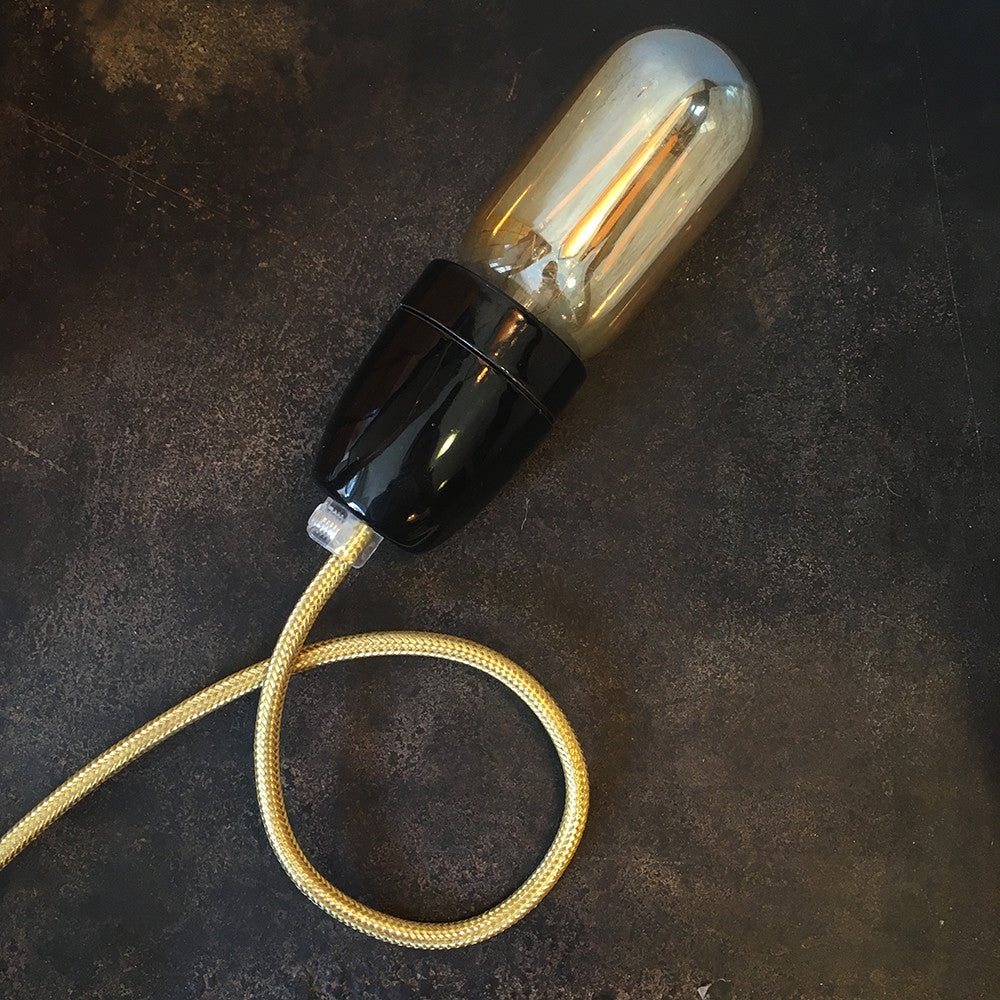 cable electrique fil textile vintage métal laiton jaune or doré brillant électricité rare rond